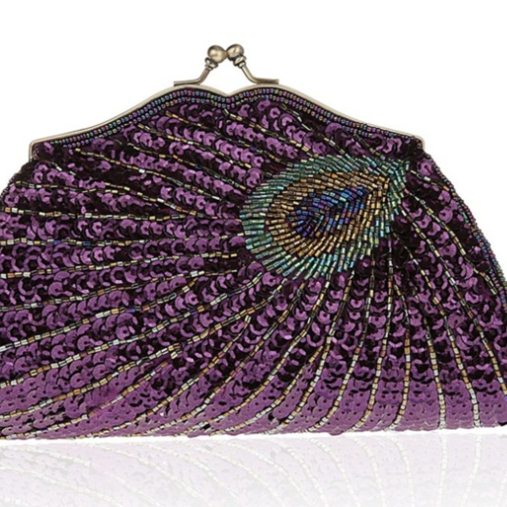 PURPLE PEACOCK CLUTCH - Picture 2 of 7